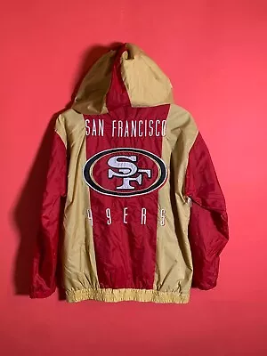 Vintage 90's San Francisco 49ers NFL Windbreaker Color Block Tan And Red Size M • $80