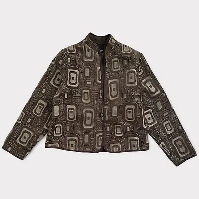 Khangura Vintage Gray/Brown Geometric Squares Tapestry Nehru Mandarin Jacket L • $35