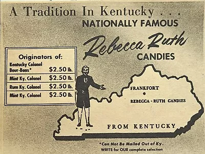 Rebecca-Ruth Candies Frankfort KY Nationally Famous Vintage Print Ad 1960 • $6.77