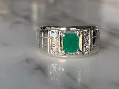 Size 10 Genuine Colombian Men Emerald Ring Silver 925 Real Natural 1 Ct • $290