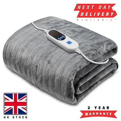 £34.95 • Buy Deluxe Large Grey Soft Fleece Double Electric Over Blanket Heated Throw Single