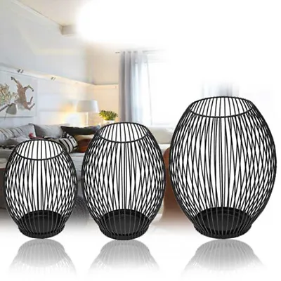 3PCS Black Metal Wire Lantern Candle Holder Cage Tea Light Stand Wedding Decor • £8.45