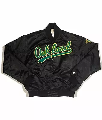 Men Women Oakland Athletics 90s Full-Snap Black Satin Vintage Varsity Jacket • $97.99