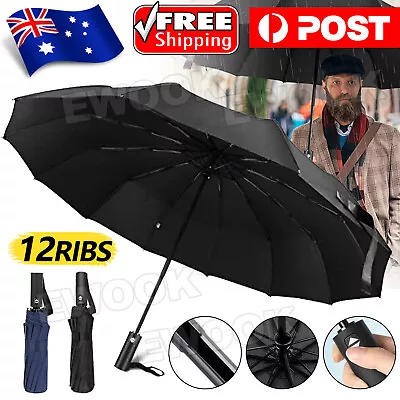 $14.65 • Buy Automatic Folding Umbrella Portable Windproof Auto Compact 12 Ribs Fiberglass AU