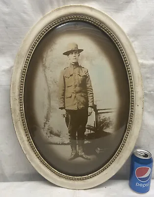 Vtg Antique WW1 American USA Soldier Frame Convex Glass Sepia Portrait Picture • $220.49