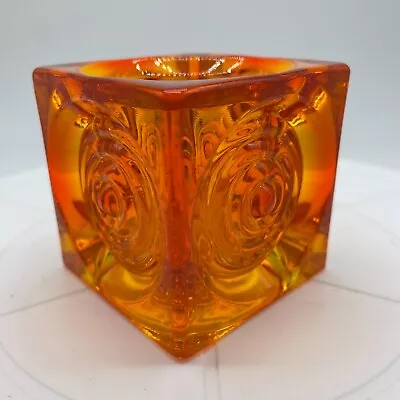 Viking Glass Bullseye Candle Holder Orange Persimmon Block Glimmer Cube 1973 • $89.99