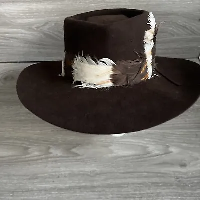 Vintage The Roundup Cowboy Hat Beaver Quality Feather Band Brown Sz 71/8v • $55