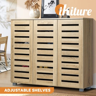 $195.90 • Buy Oikiture Shoes Cabinet Shoe Storage Rack Organiser Shelf 3 Doors 30 Pairs Wooden