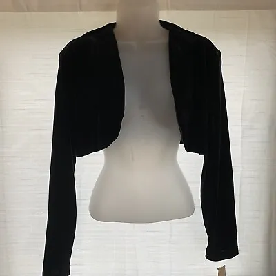 NEW Vintage Black Velvet Long Sleeve Bolero / Shrug Jacket Woman’s Size Large • $29.99