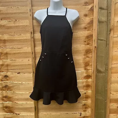 Select Button Frill Halter Neck Bodycon Dress Black BNWT 12 • £6.99