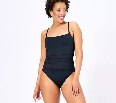 La Blanca Women's Swimsuit Sz 16 IslGoddess Over The Shoulder Mio Black A602274 • $19.30