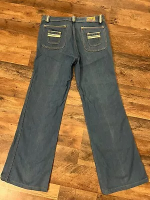 Vintage 1970’s French Star Bell Bottom FLARE Jeans Distressed Hippie Boho 34x36 • $29.95