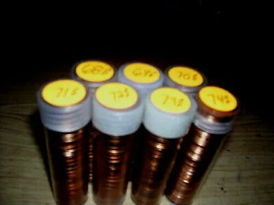 7 Roll Penny Lincoln Set Cent Bu 1968s 1969s 1970s 1971s 1972s 1973s 1974s • $75