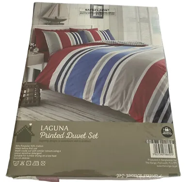 £14.50 • Buy Laguna Printed Duvet Set  Single Bed Red Blue Nautical Stripes 134 X200 Cm