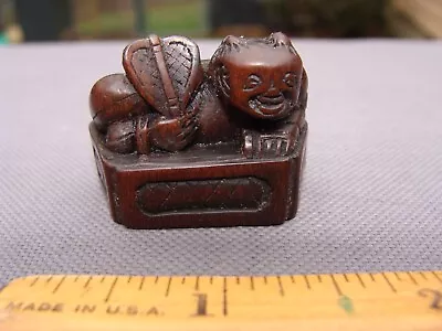 Rare Antique Japanese Carved Wood Netsuke Unusual Cat Creature Unsigned • £80.42