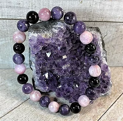 Balance & Healing Crystal Beaded Bracelet Kunzite Lepidolite Handmade USA 28444E • $17.99