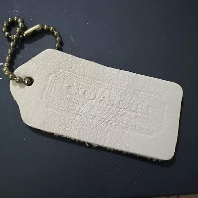 Vintage Coach HandTag Leather Key Fob Tag Bag Charm 2.25” Ivory Brass Tone • $32.99