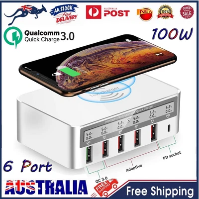 $49.59 • Buy Wireless Smart USB Display Charger Fast Charging Station Charger Hub 6 Port 100W