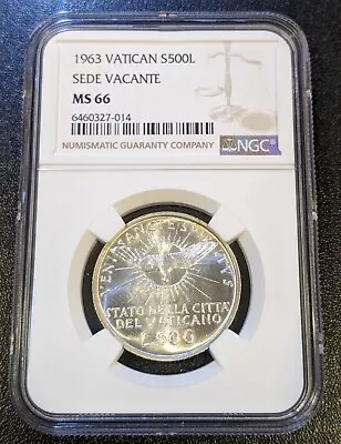 1963 MS66 Vatican Silver 500 Lire NGC KM 75 Sede Vacante • $59.99