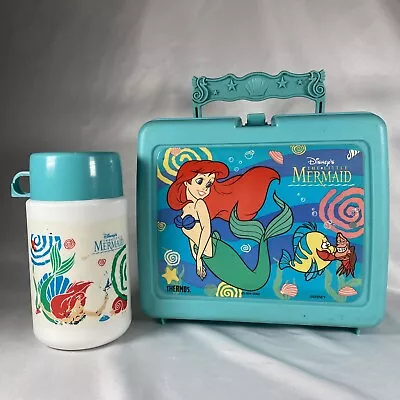 Vintage 90s The Little Mermaid Teal Plastic Lunchbox W/ Thermos • $29.97