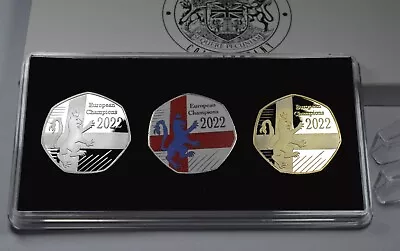 £18.99 • Buy Cased Trio Of ENGLAND Women's Football European Championship Commemoratives.