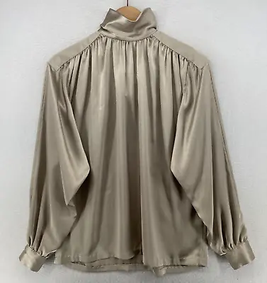 COUNTERPARTS Blouse 10 Satin Textured Shirred Turtleneck Dolman Sleeve Silver • $22.39