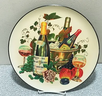 Vintage Round MELAMINE SERVING TRAY Italian Tuscan Theme WINE BOTTLES FRUIT 13” • $13.95