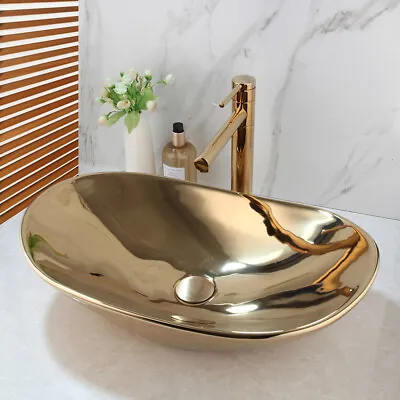 £235 • Buy 24  Oval Gold Bathroom Ceramic Vessel Sinks Basin Bowl Mixer Tap Drain Set