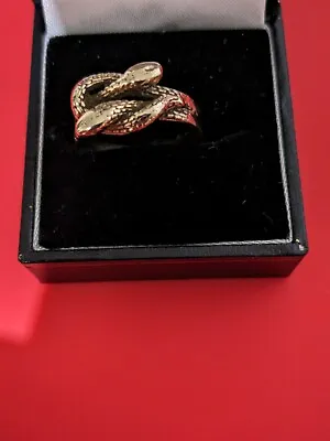 Vintage 9 Ct Gold Double Headed Snake Ring Size P 1/2 4.9 G • £260