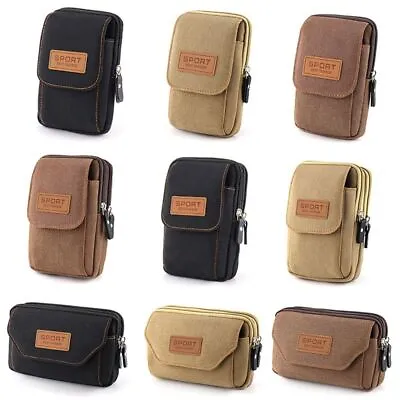 Canvas Mobile Phone Bag Waist Bag For Phone Wallet Case Belt Bag Cellphone Pouch • £6.20