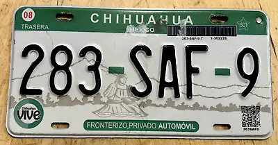Chihuahua Chih Mexico Mexican Auto License Plate   283 Saf 9   Front Privado • $26.99
