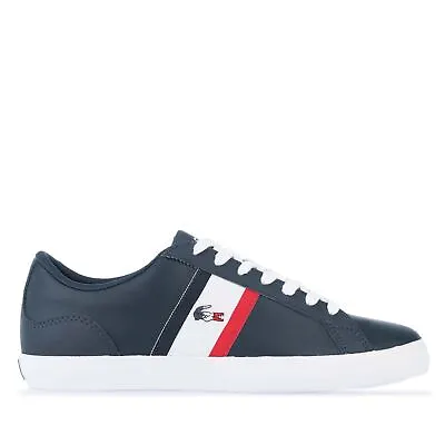 Men's Lacoste Lerond Leather Upper Lace Up Casual Trainers In Blue • £32.99