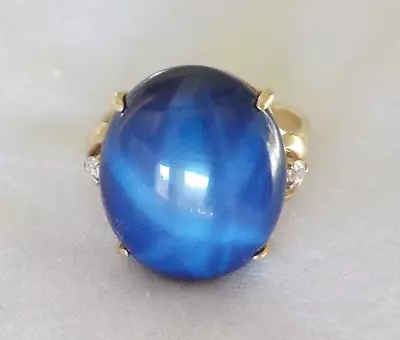 Vintage 18k Yellow Gold Created Blue Star Sapphire Diamond Ring - 5.27 Gms Sz 7 • $288