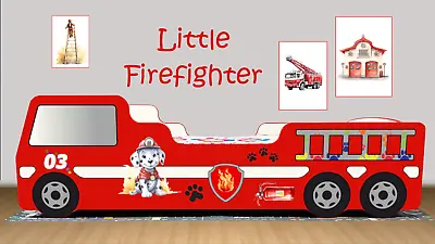 Paw Fire Engine Toddler Bed With Luxury Mattress 80x160 Cm 31.5 X63  UK Made • £190