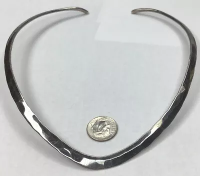 Sterling Silver Choker Collar Necklace V Shape Wide Hammered Dark Rhodium Signed • $39