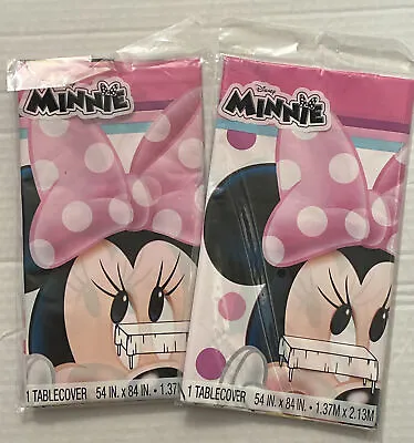 2 Disney Junior Minnie Mouse Plastic Table Cover Birthday Party Supplies 54”x84” • $8