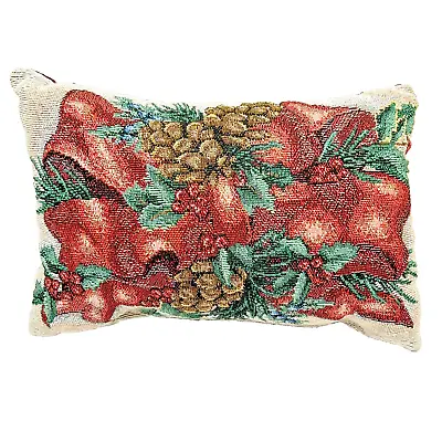 Vintage Tapestry Christmas Fruit  Glitter Rectangle Throw Pillow 11 X 8 Inches • $13.38