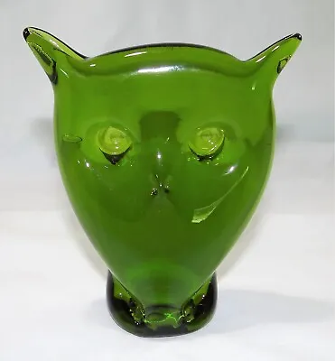 MCM Viking Glass Green Owl 5  Figurine Paperweight Vtg • $49.99