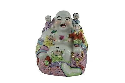 Vintage Laughing Buddha Chinese Famille Rose Porcelain Buddha With 5 Children • £133.02