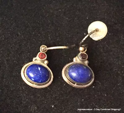 Vintage Earrings STERLING SILVER Pierced Dangle Lapis Garnet Jewelry Lot Y 925 • $1.25