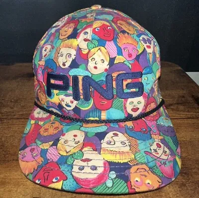 PING Colorfull Faces All Over Print Golf Hat Vintage 90s Ropehat Made In USA • $189