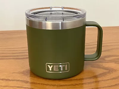 Yeti Rambler 14 Oz Olive Green Coffee Tea Mug Cup Stainless Steel With Lid • $24.95