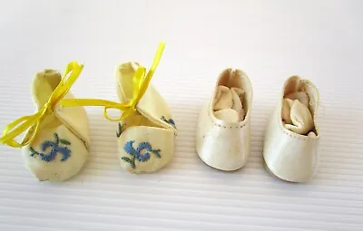 Vintage Doll Shoes Lot Of 2 Pairs Embroidery  1 7/8  Long Ivory Old • $9.97
