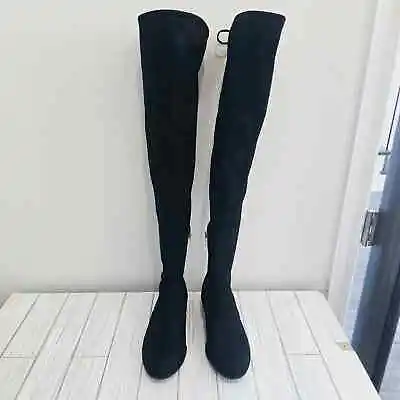 March Fisher Womens Humor Over The Knee Boots Black Leather Zip Tie 6.5M • $32.99