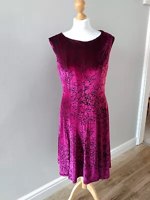 Floral Velvet Burnout Dress Evening Party Fuchsia Black Pink Flower Wine 14 NWT • $30.31