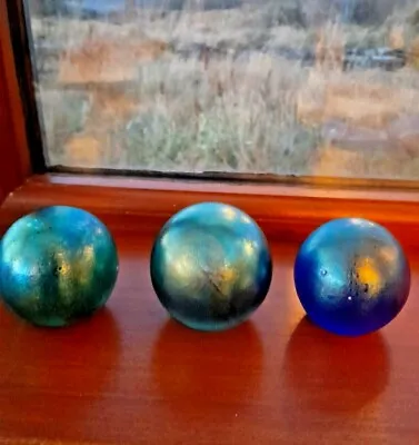 £36 • Buy  Heron Glass Globe Paperweights - 2 Green And 1 Blue - Hand Crafted In Cumbria