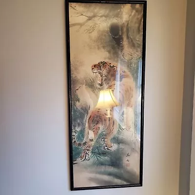 Vintage Asian Painting Of Tiger On Silk 18 Inches Wide By 45.5 Tall From Japan C • $2950