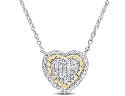 1/4 Carat (ctw) Diamond Heart Rope Necklace Sterling Silver With Chain • $155.48
