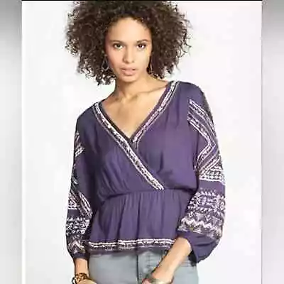 Free People PURPLE Top Sz Small Sequins Embroidered Bohemian Balloon Sleeves  • $69