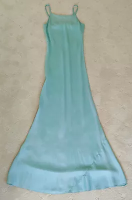 Antique 1920 30s Bias Cut Slip RARE Aqua Turquoise Blue Nightgown Long Dress VTG • $19.99